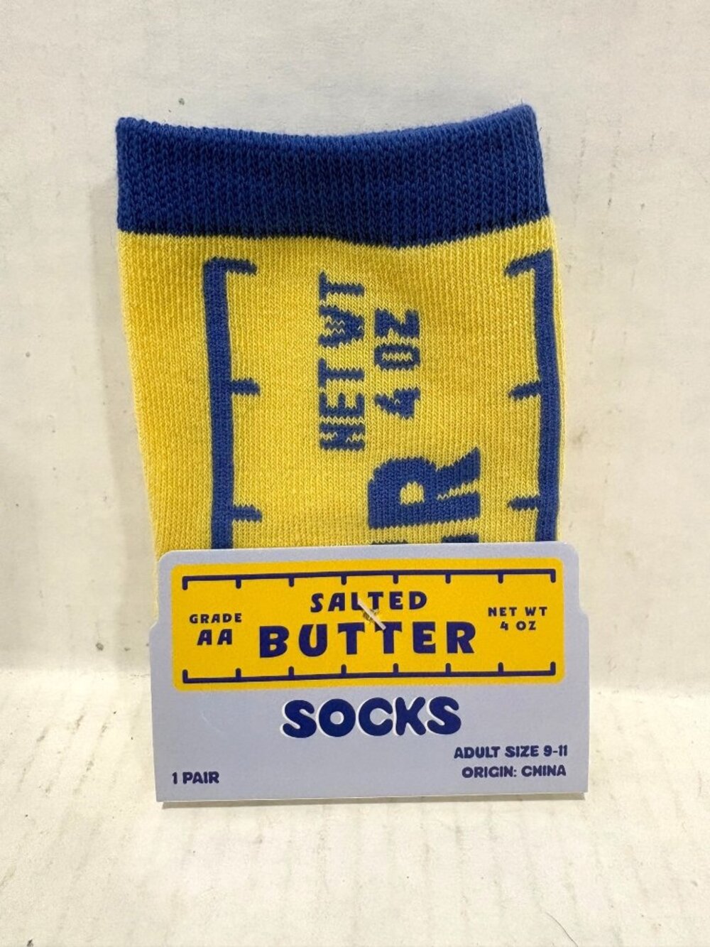 Salted Butter Yellow Blue Adult Socks Size 9-11 Funny Novelty Cooking Gift New